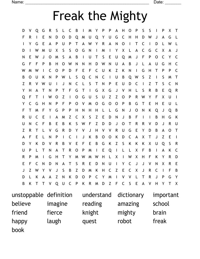 Freak the Mighty Word Search