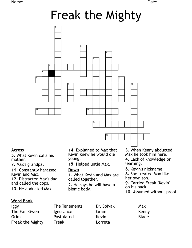 Freak the Mighty Crossword