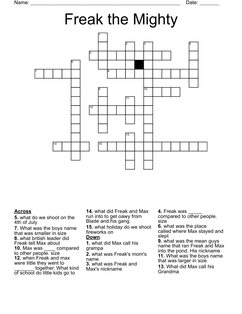 Freak the Mighty Crossword