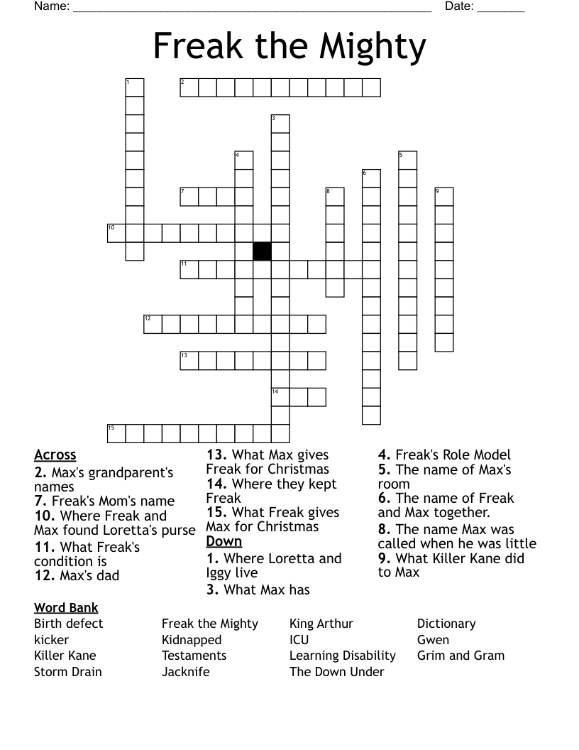 Freak the Mighty Crossword
