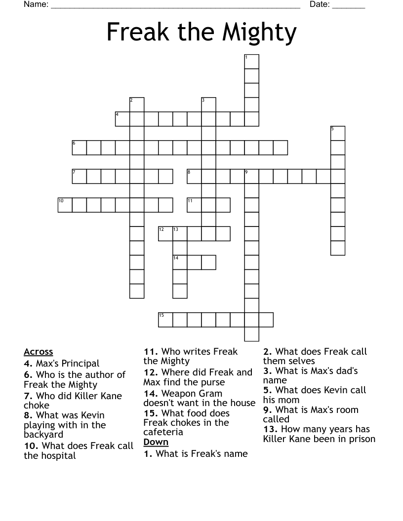 Freak the Mighty Crossword