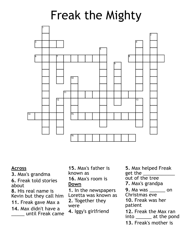 Freak the Mighty Crossword