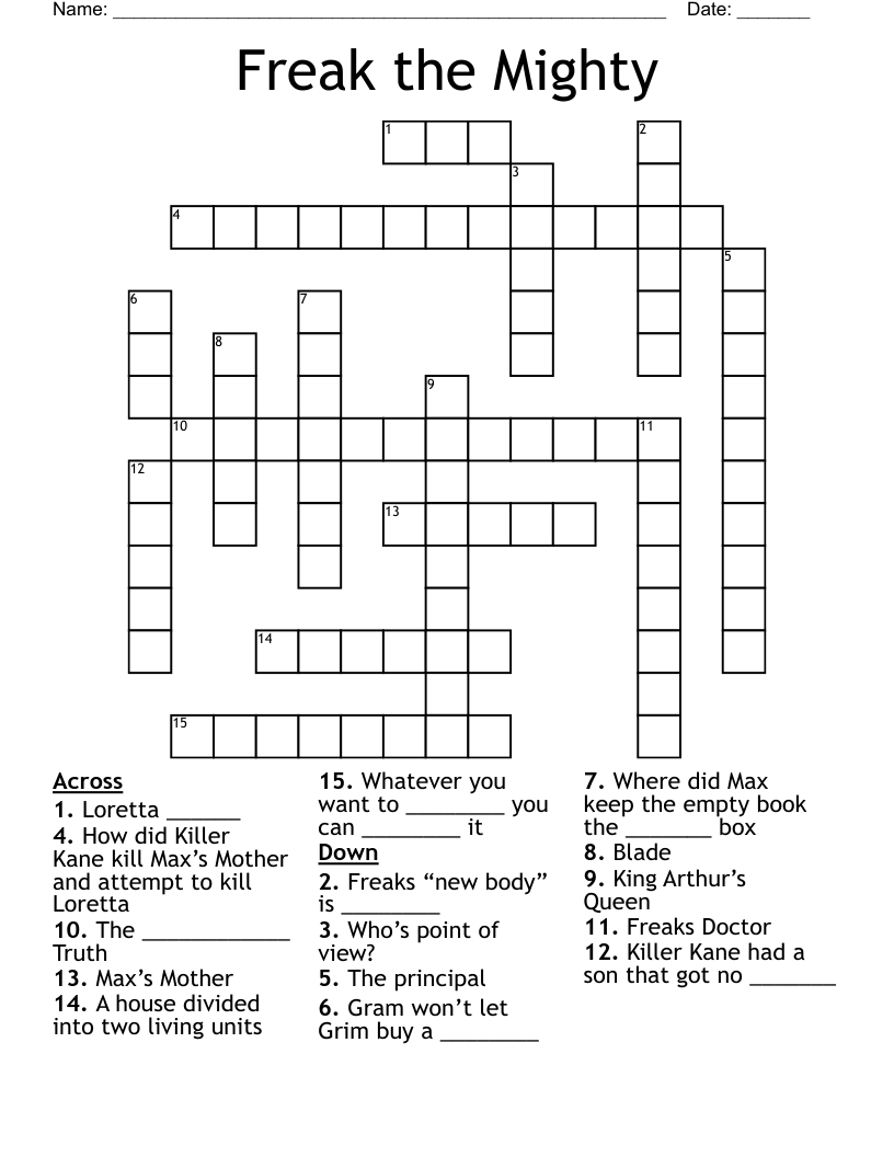 Freak the Mighty Crossword