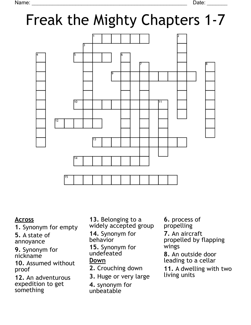 Freak the Mighty Chapters 1-7 Crossword