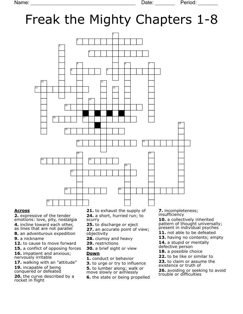 Freak the Mighty Chapters 1-8 Crossword