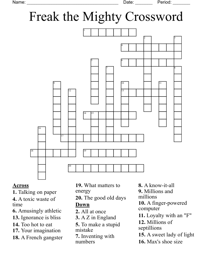 Freak the Mighty Crossword
