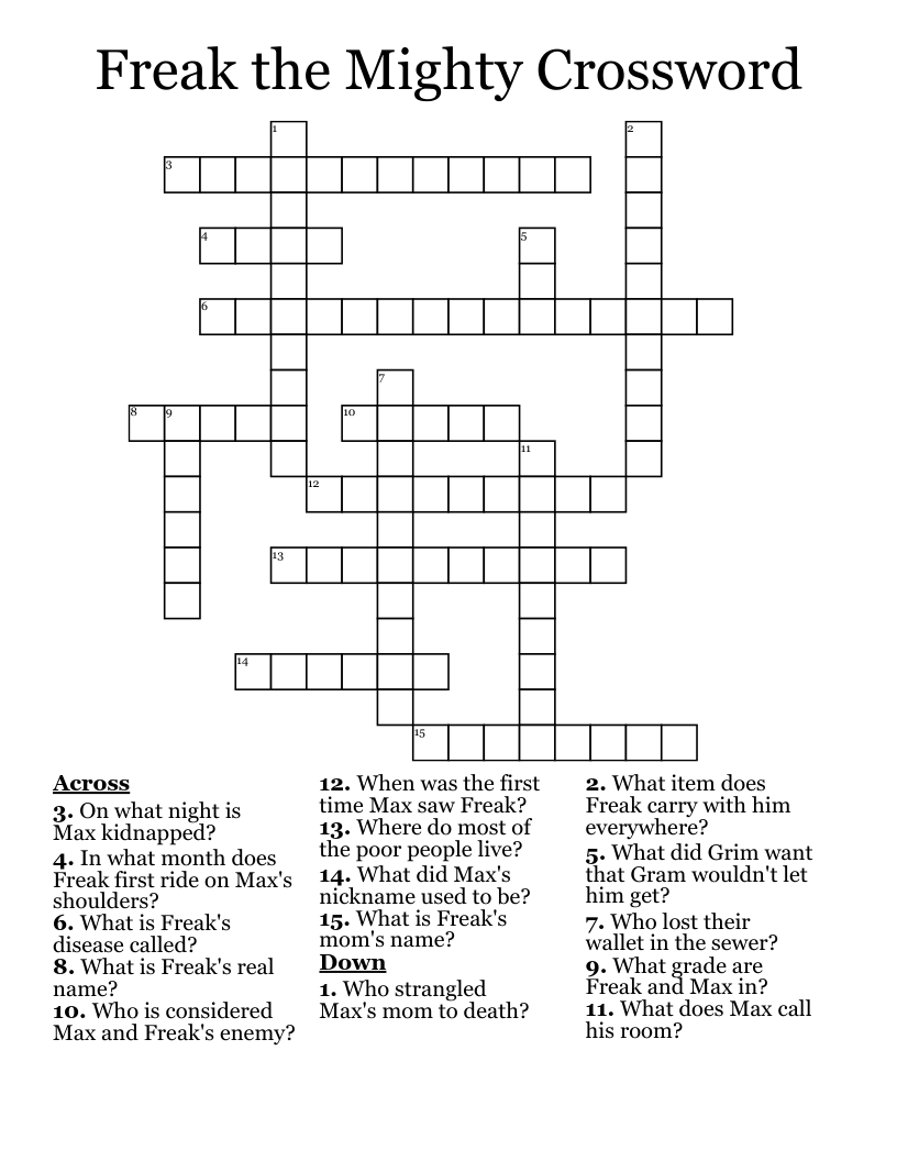 Freak the Mighty Crossword
