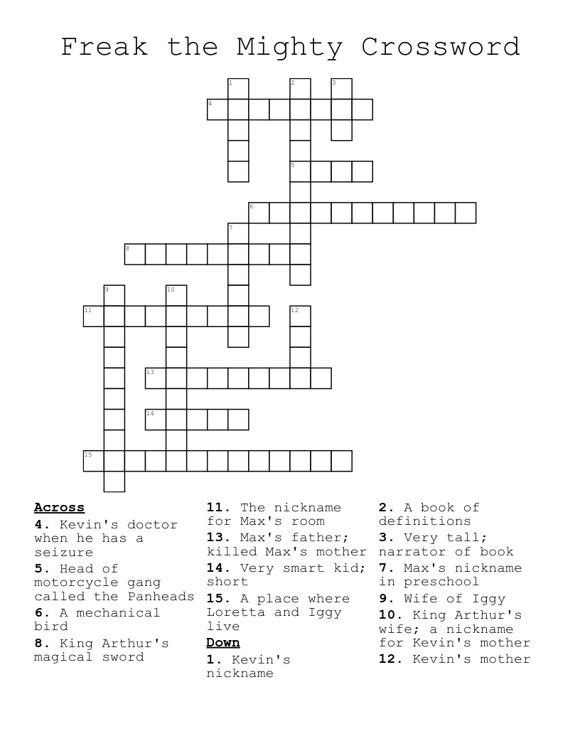 Freak the Mighty Crossword