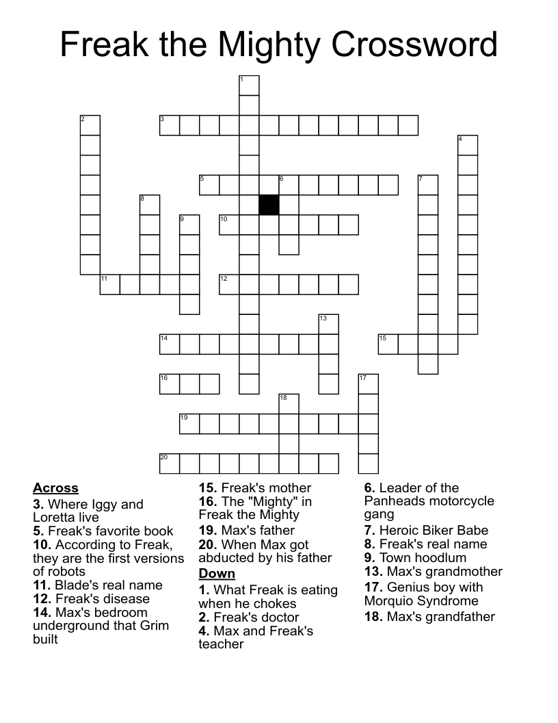 Freak the Mighty Crossword