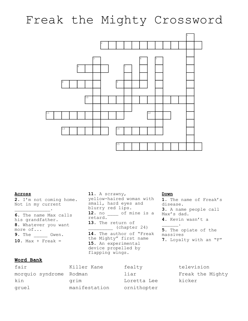 Freak the Mighty Crossword