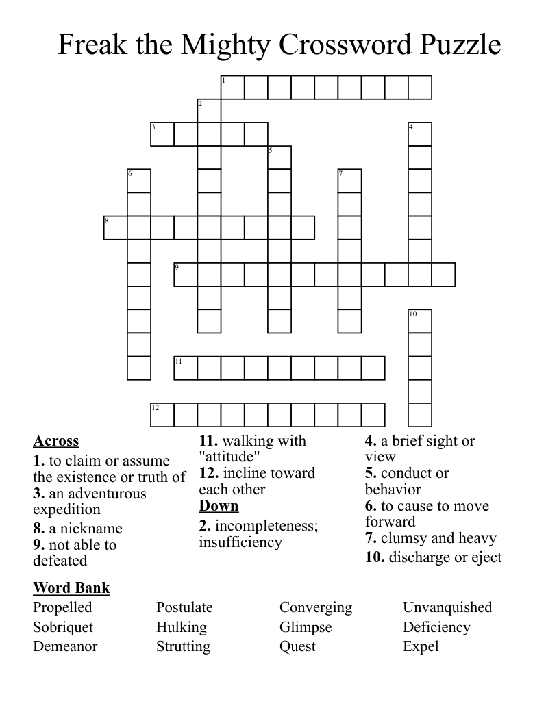 Freak the Mighty Crossword Puzzle