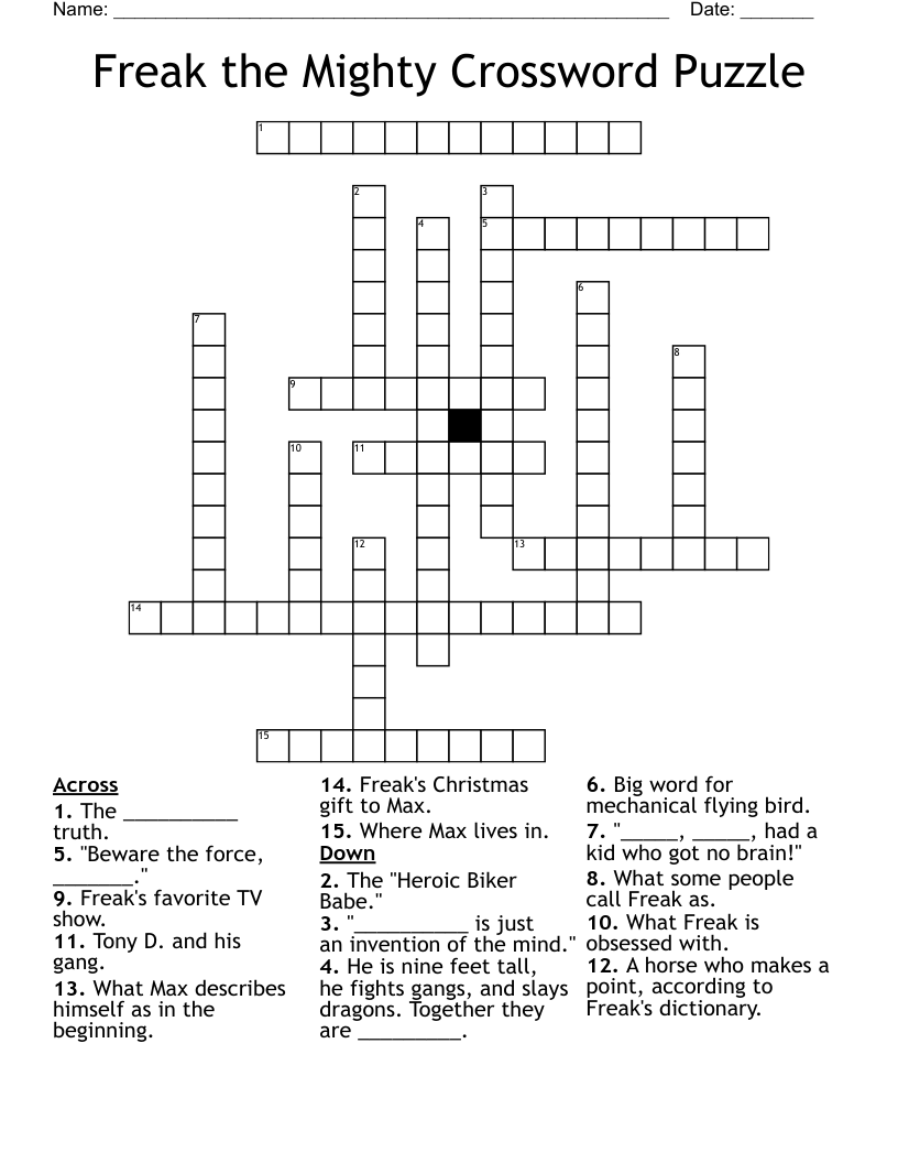 Freak the Mighty Crossword Puzzle