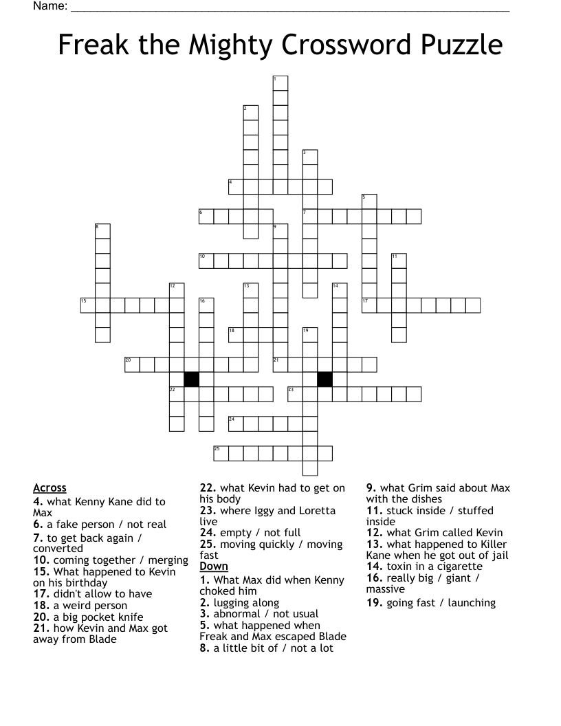 Freak the Mighty Crossword Puzzle