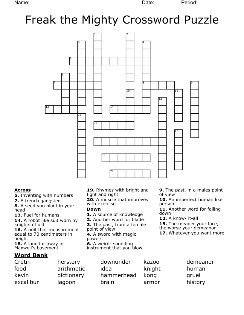 Freak the Mighty Crossword Puzzle