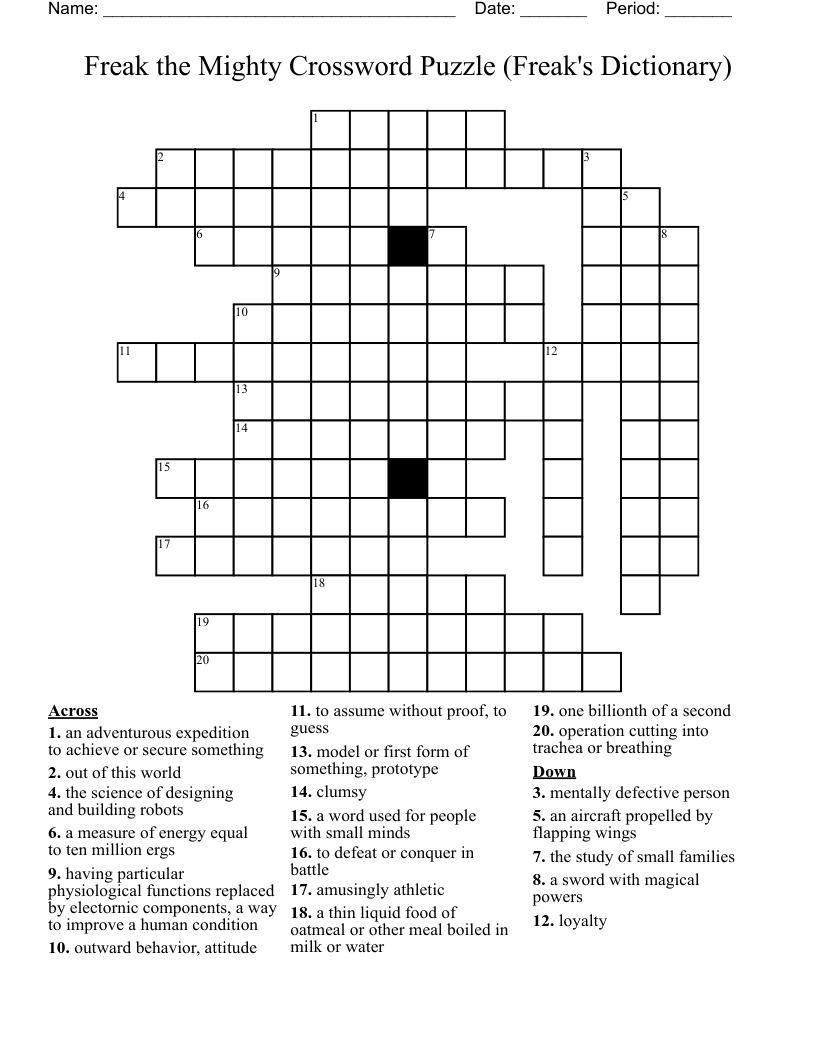 Freak the Mighty Crossword Puzzle (Freak's Dictionary)