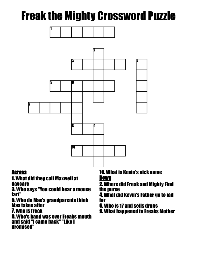 Freak the Mighty Crossword Puzzle 