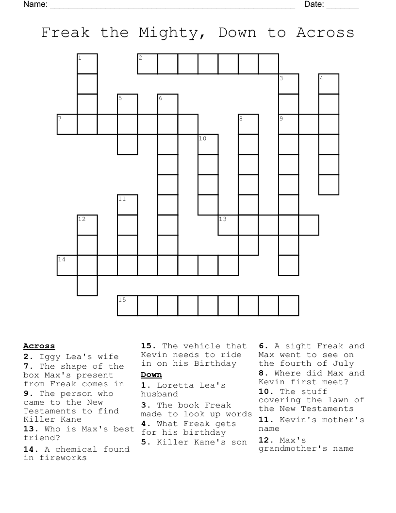 Freak the Mighty, Down to Across Crossword