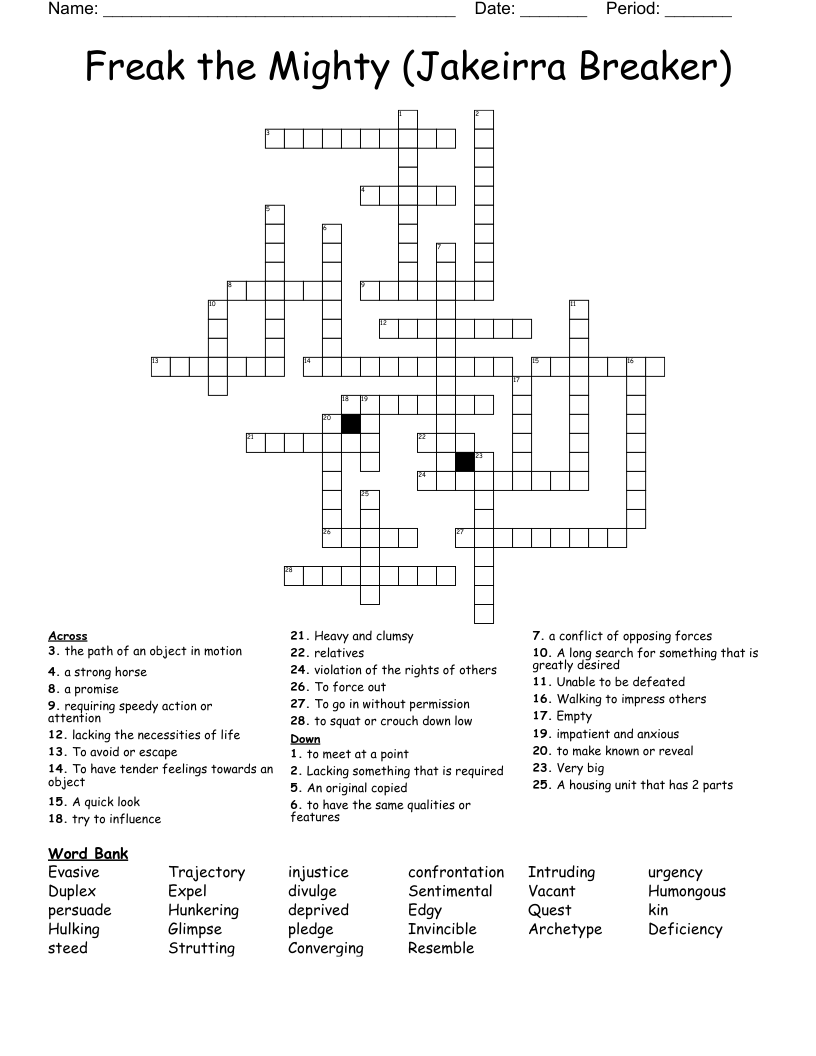 Freak the Mighty (Jakeirra Breaker) Crossword