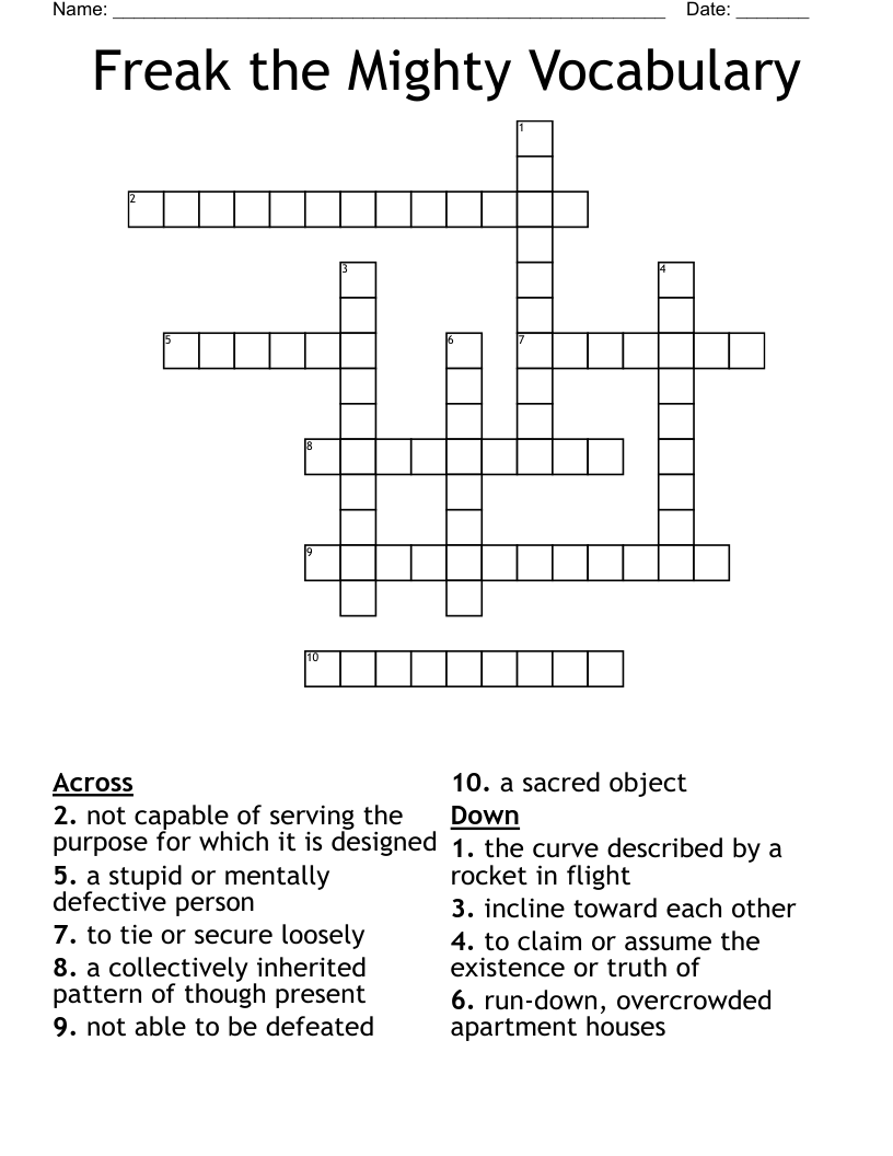 Freak the Mighty Vocabulary Crossword