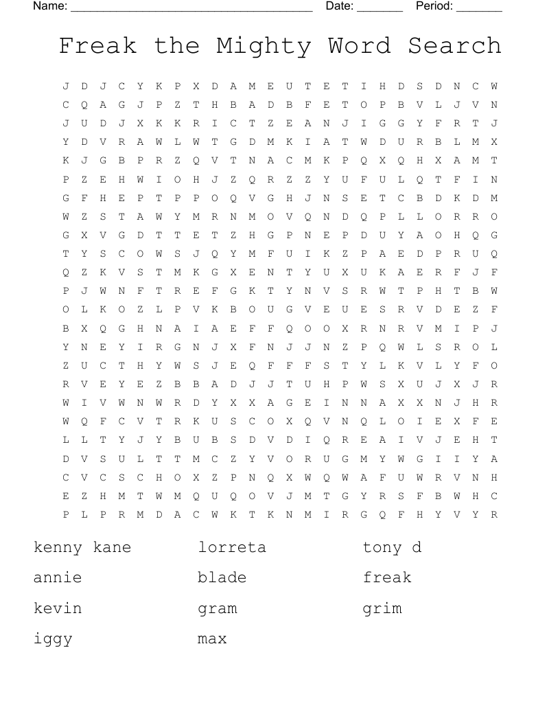 Freak the Mighty Word Search