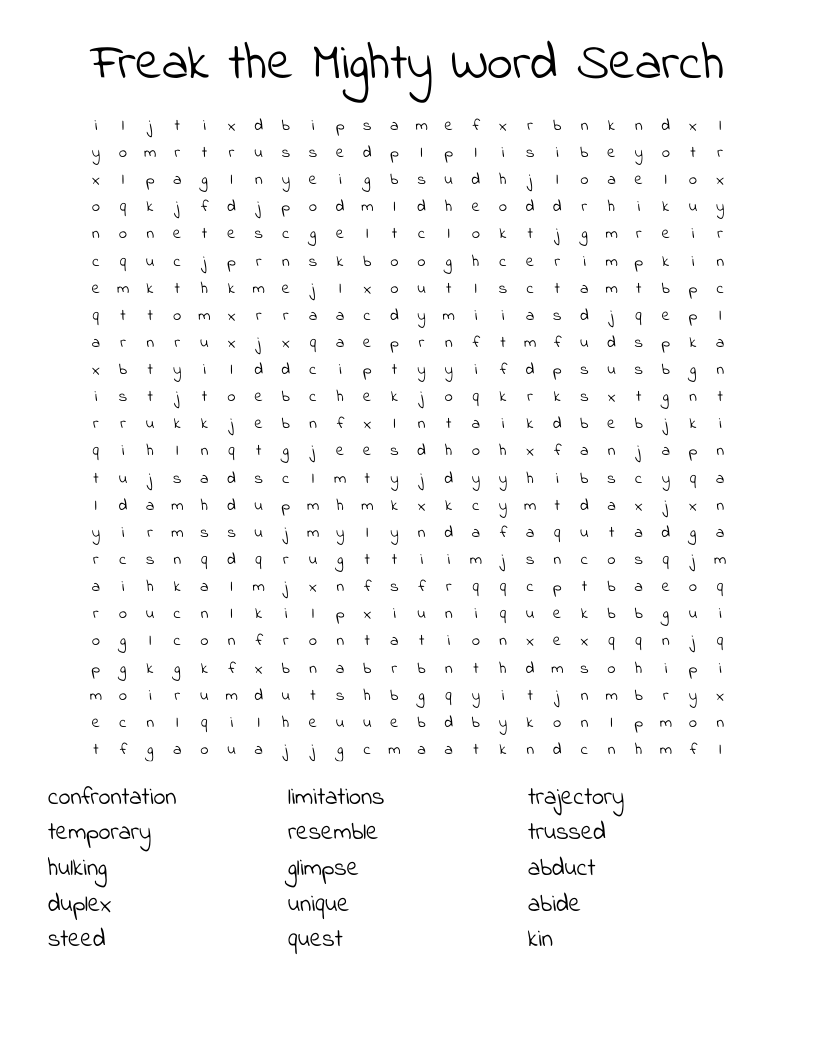 Freak the Mighty Word Search
