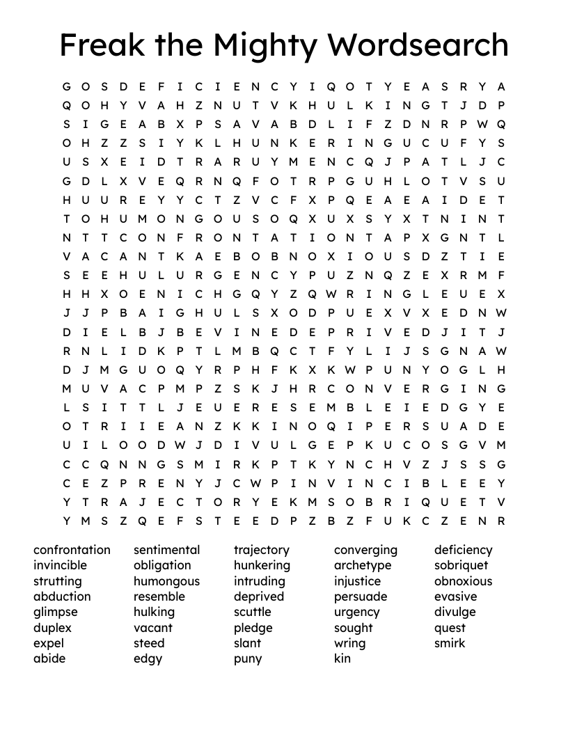 Freak the Mighty Wordsearch