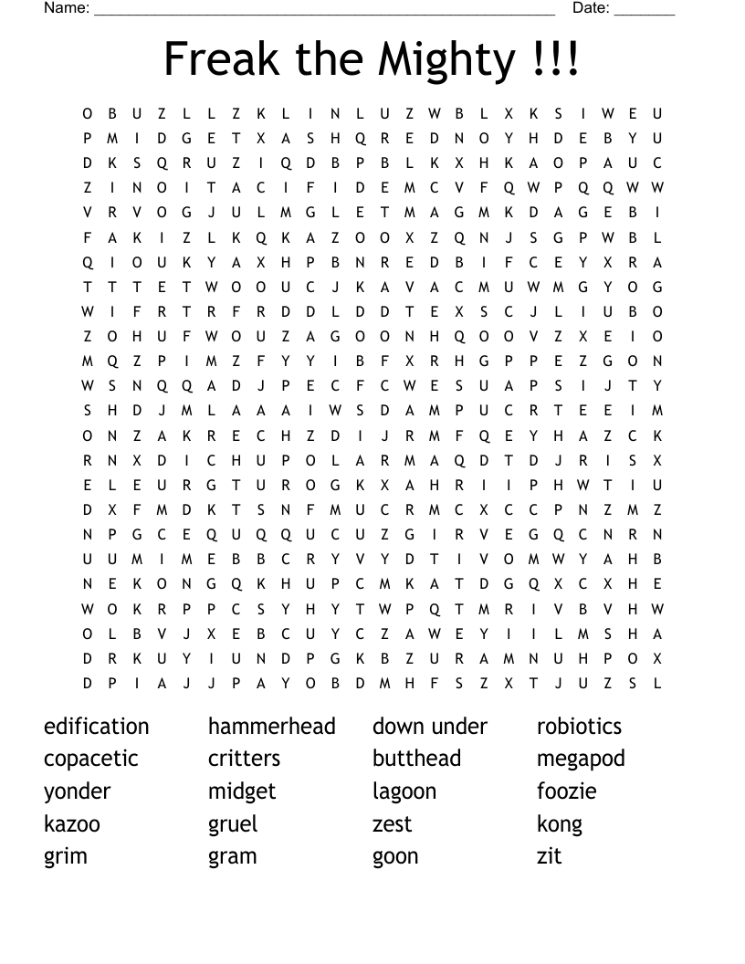 Freak the Mighty !!! Word Search