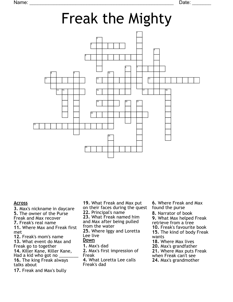 Freak the Mighty  Crossword