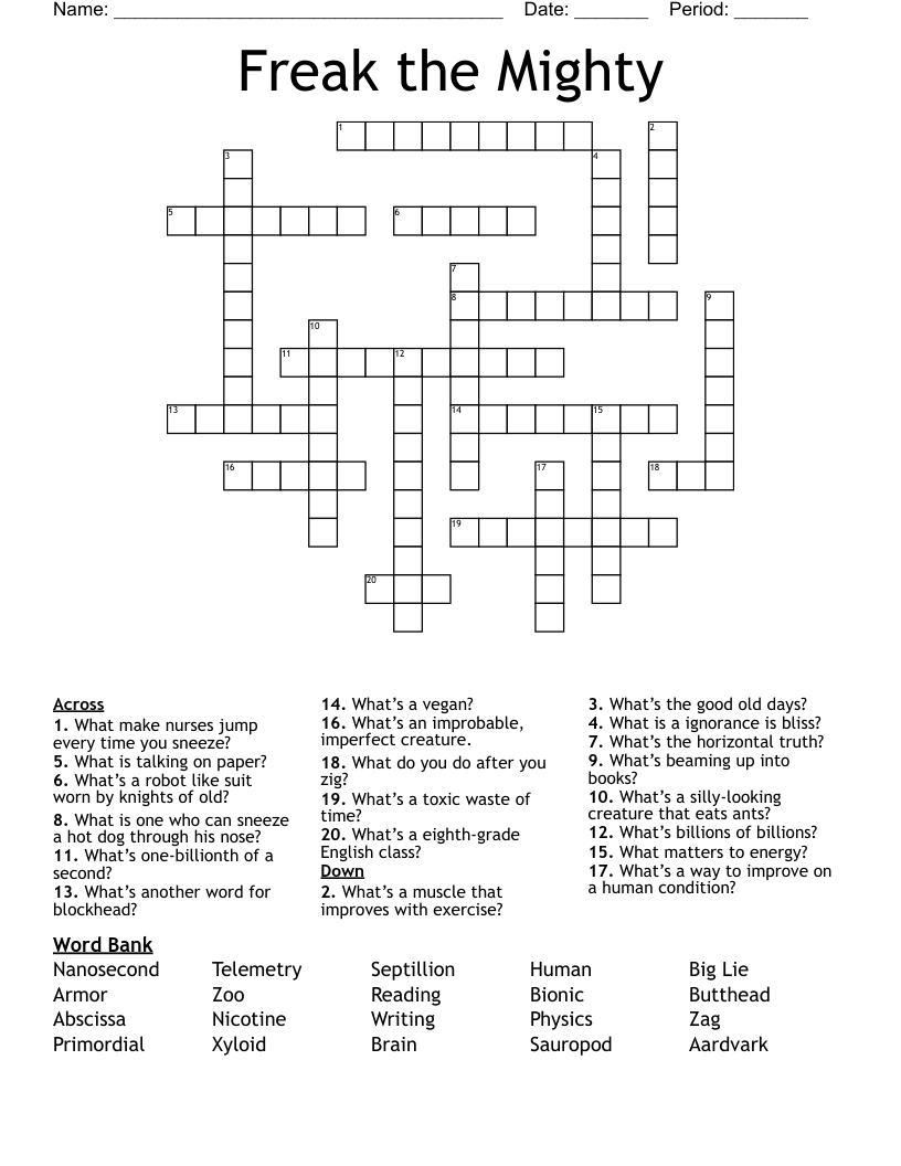 Freak the Mighty  Crossword