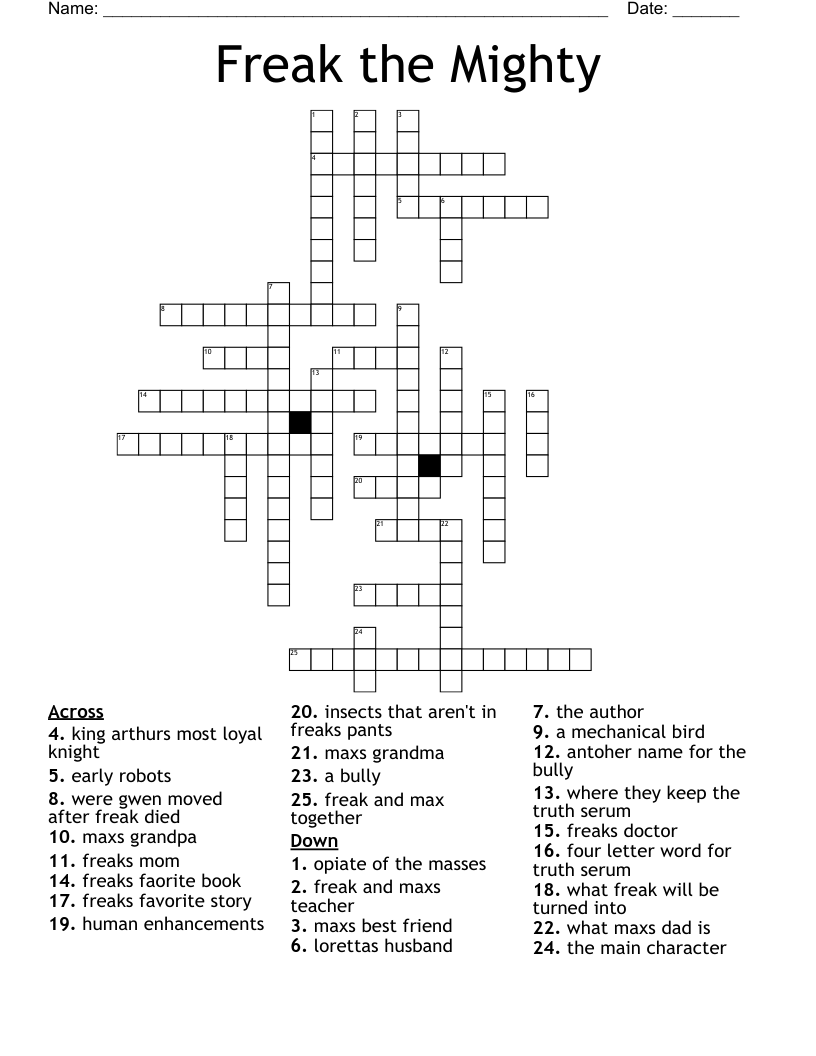 Freak the Mighty  Crossword