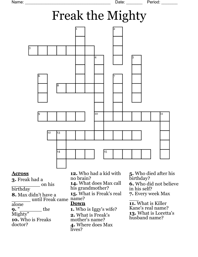 Freak the Mighty  Crossword