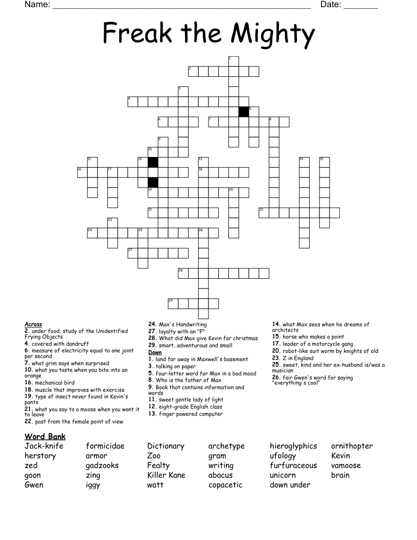 Freak the Mighty  Crossword