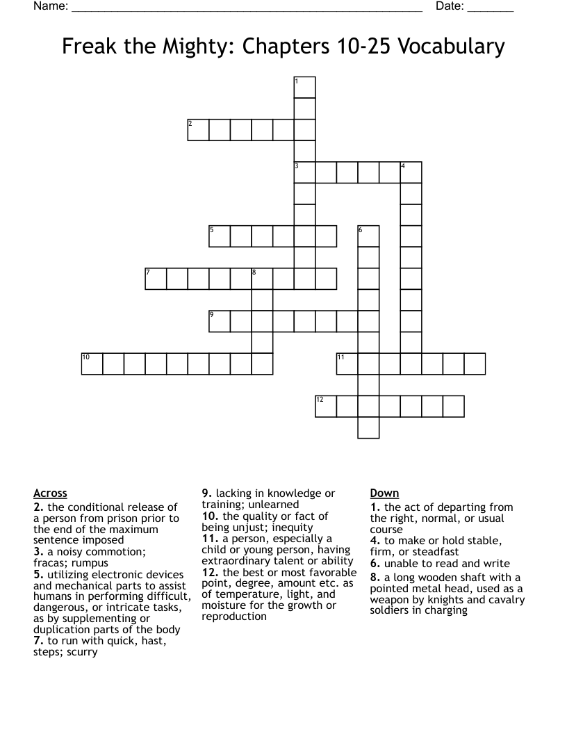 Freak the Mighty:  Chapters 10-25 Vocabulary Crossword