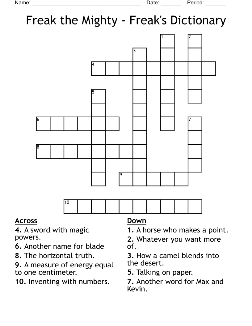 Freak the Mighty - Freak's Dictionary Crossword