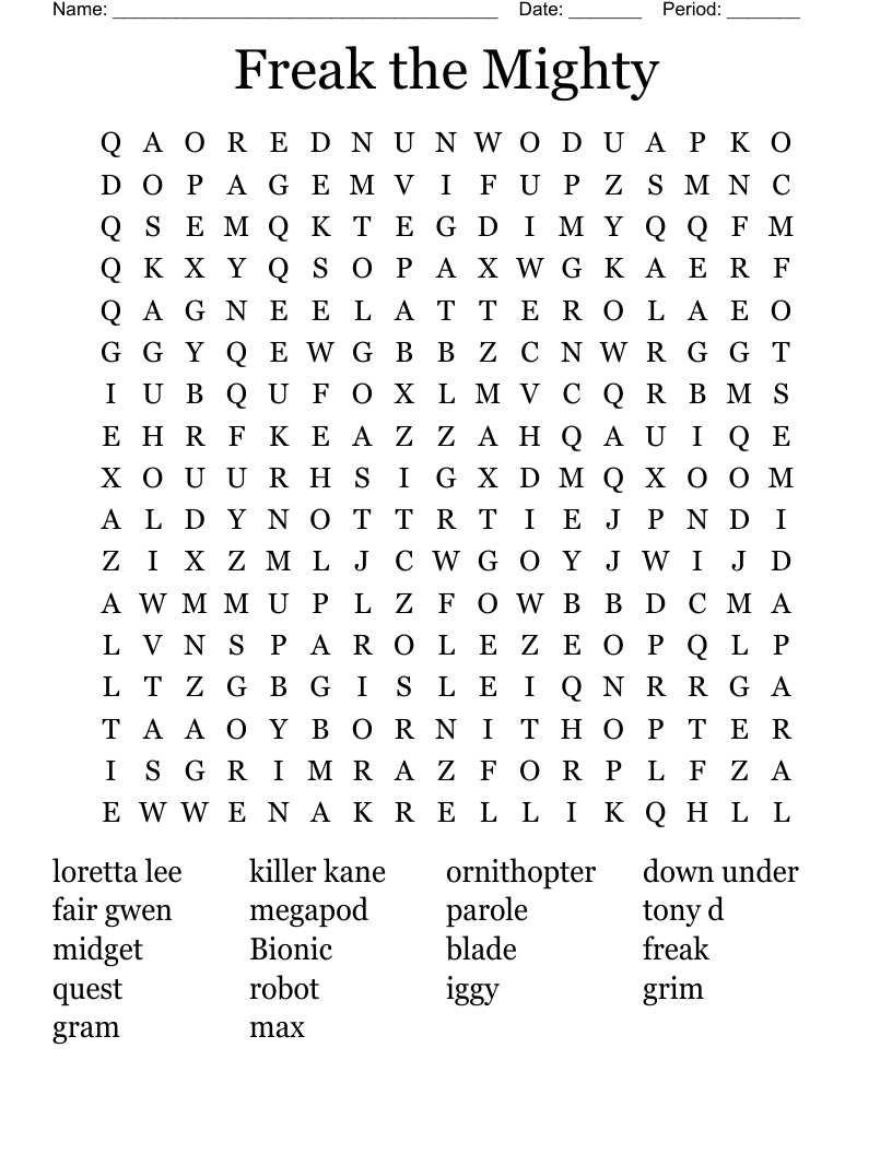 Freak the Mighty    Word Search