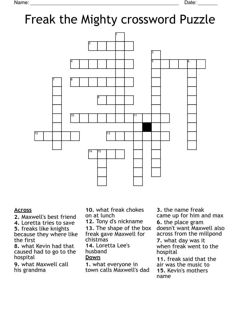 Freak the Mighty crossword Puzzle