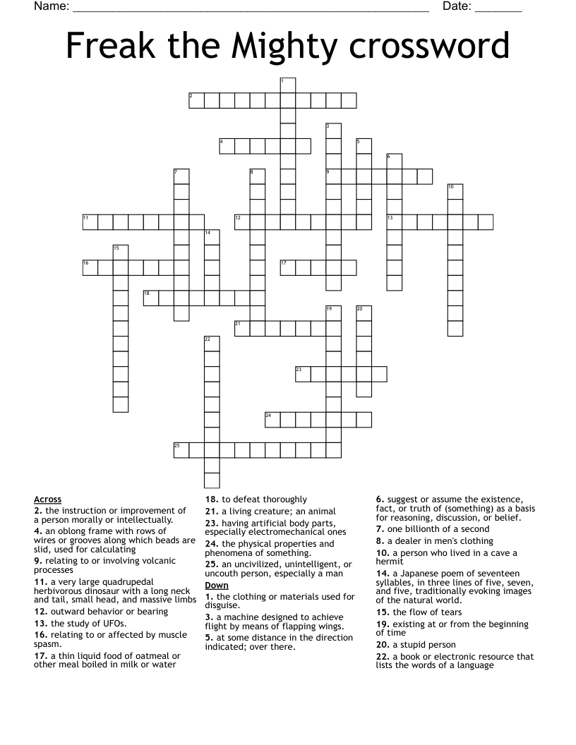 Freak the Mighty crossword 