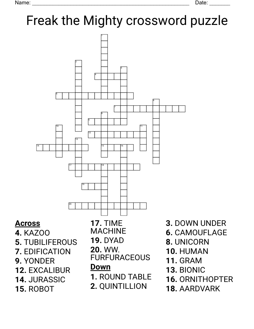 Freak the Mighty crossword puzzle