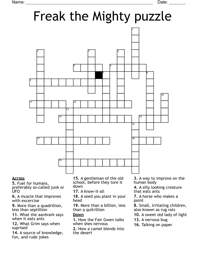 Freak the Mighty puzzle Crossword