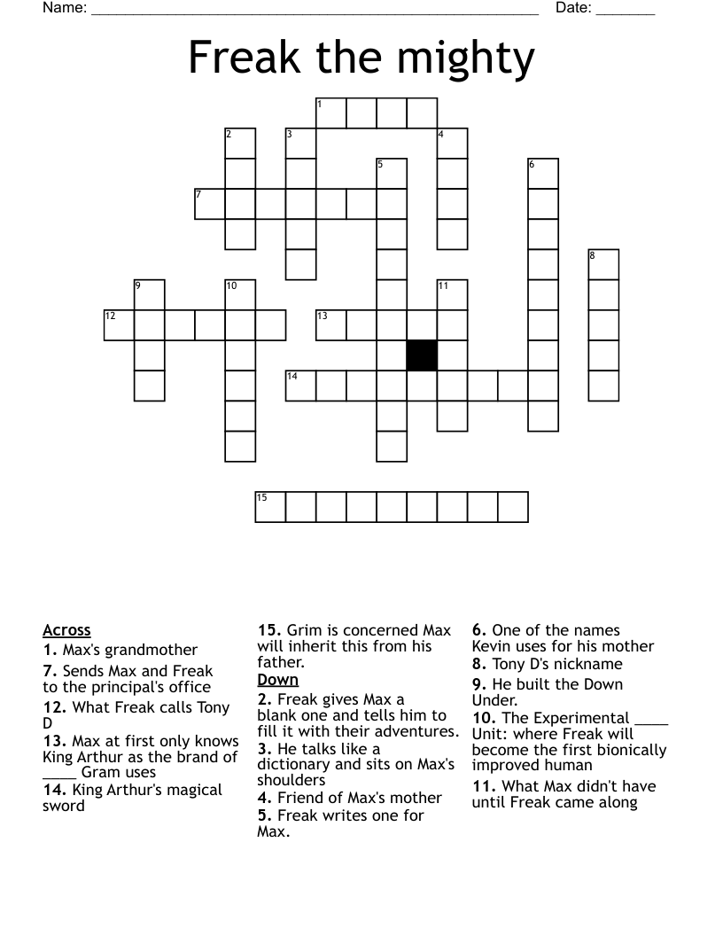 Freak the mighty Crossword