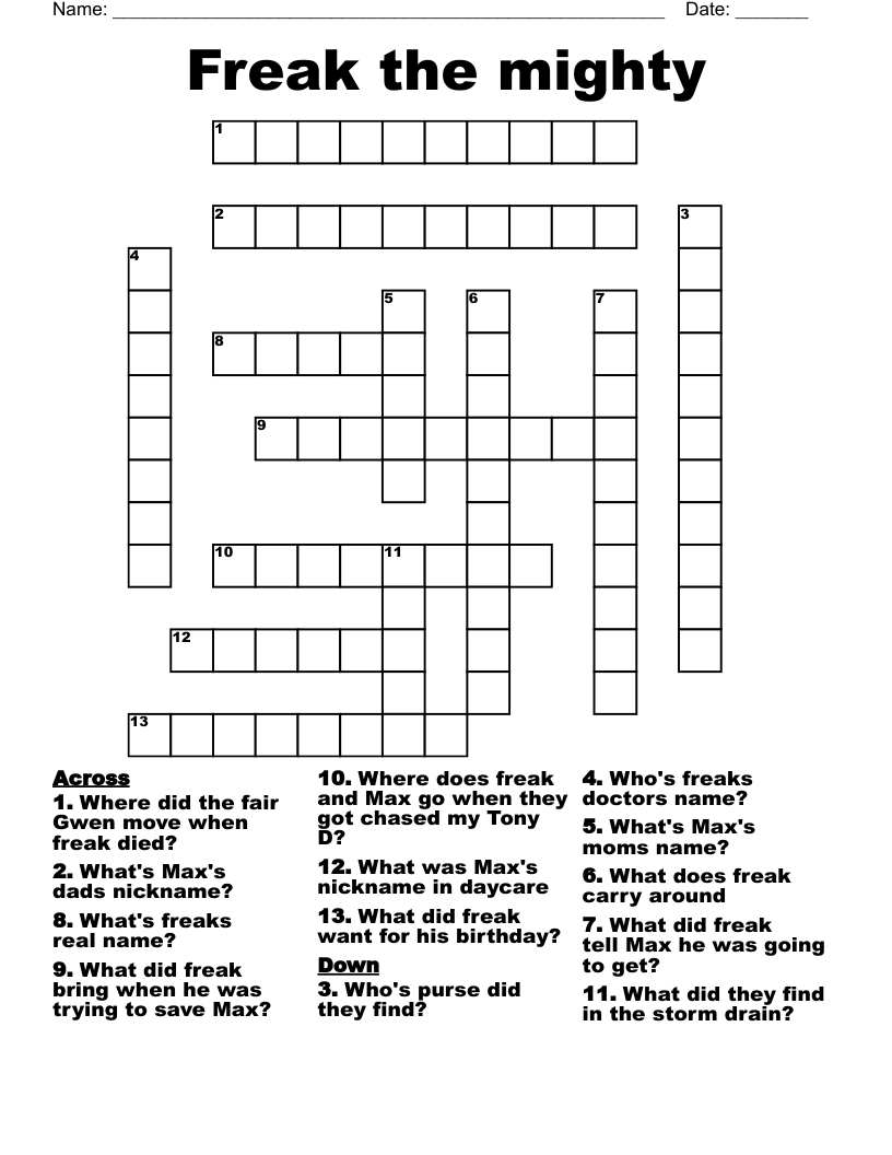 Freak the mighty Crossword