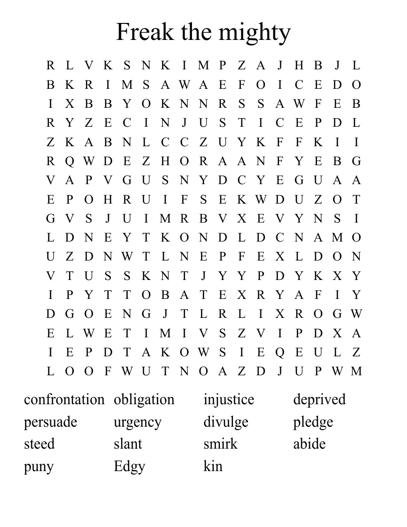Freak the mighty Word Search