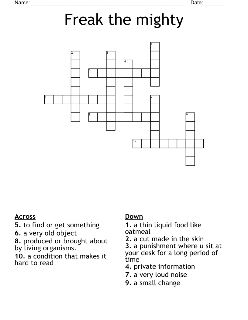 Freak the mighty Crossword