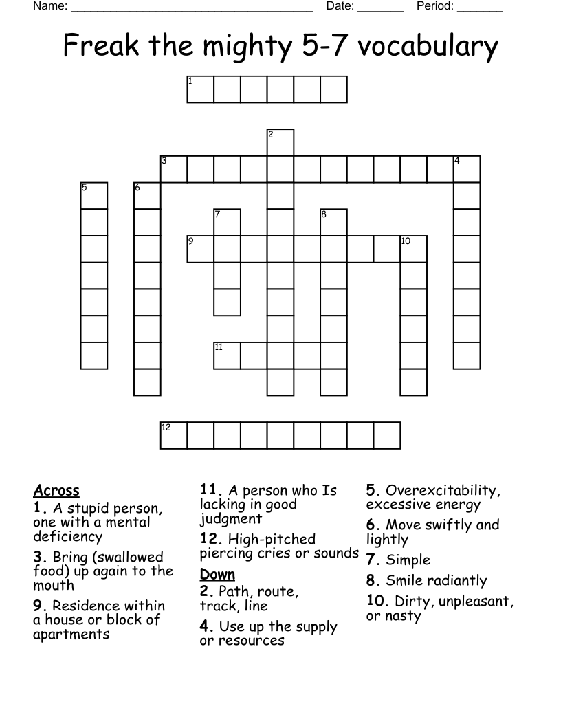 Freak the mighty 5-7 vocabulary  Crossword