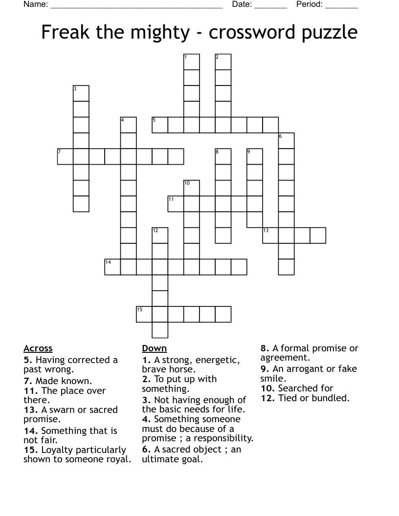 Freak the mighty - crossword puzzle