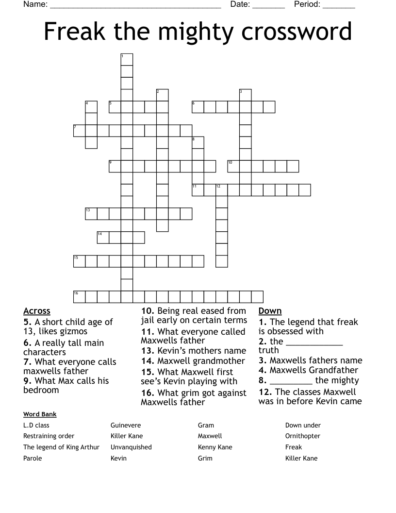 Freak the mighty crossword