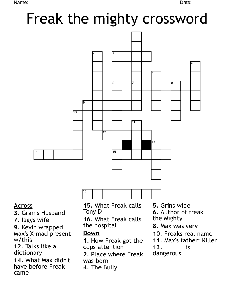 Freak the mighty crossword 
