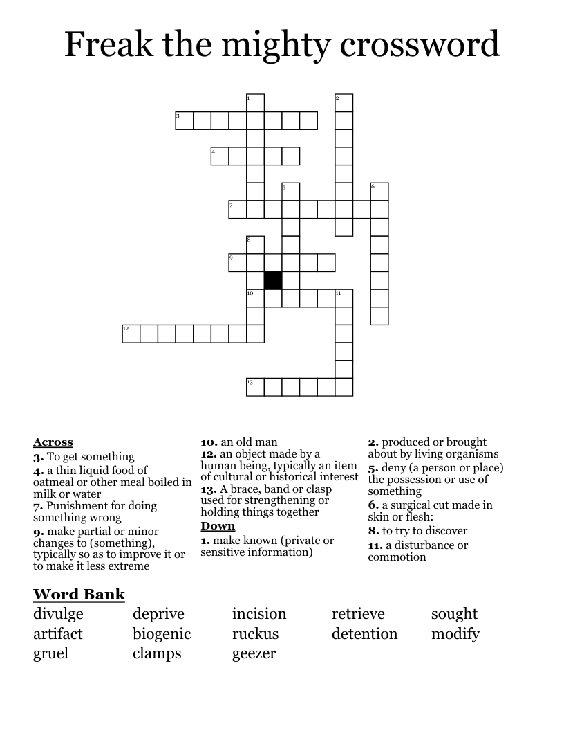 Freak the mighty crossword 