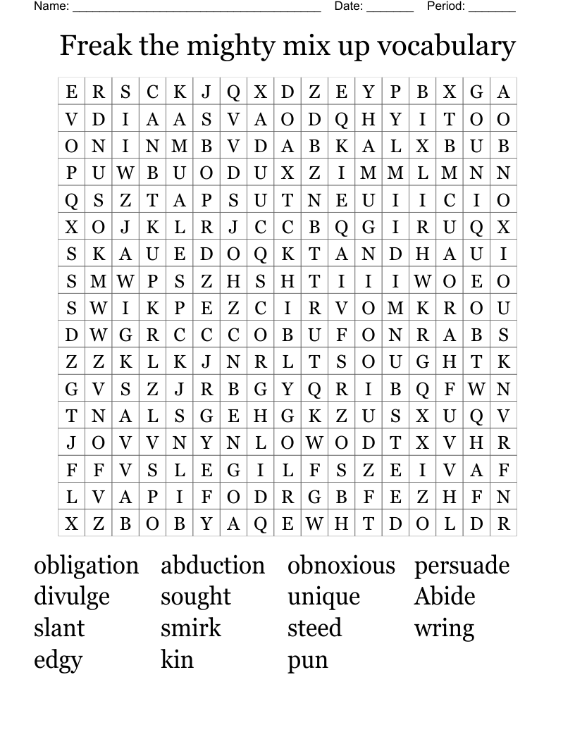 Freak the mighty mix up vocabulary Word Search