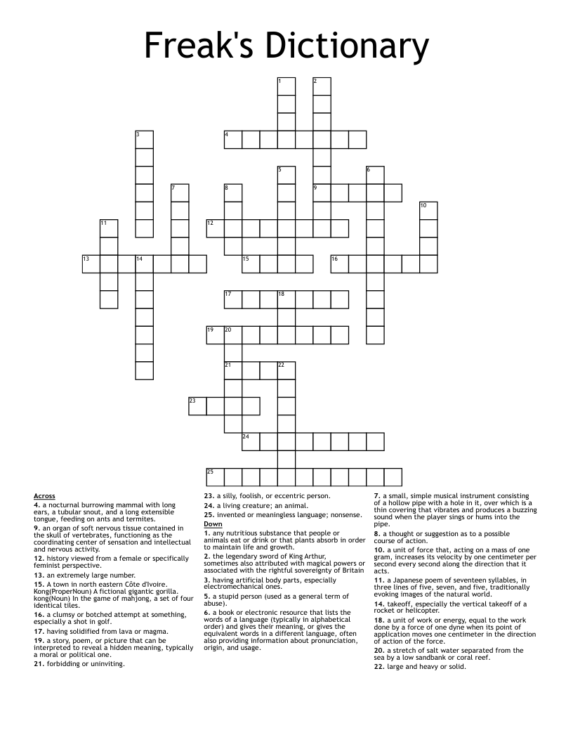 Freak's Dictionary Crossword